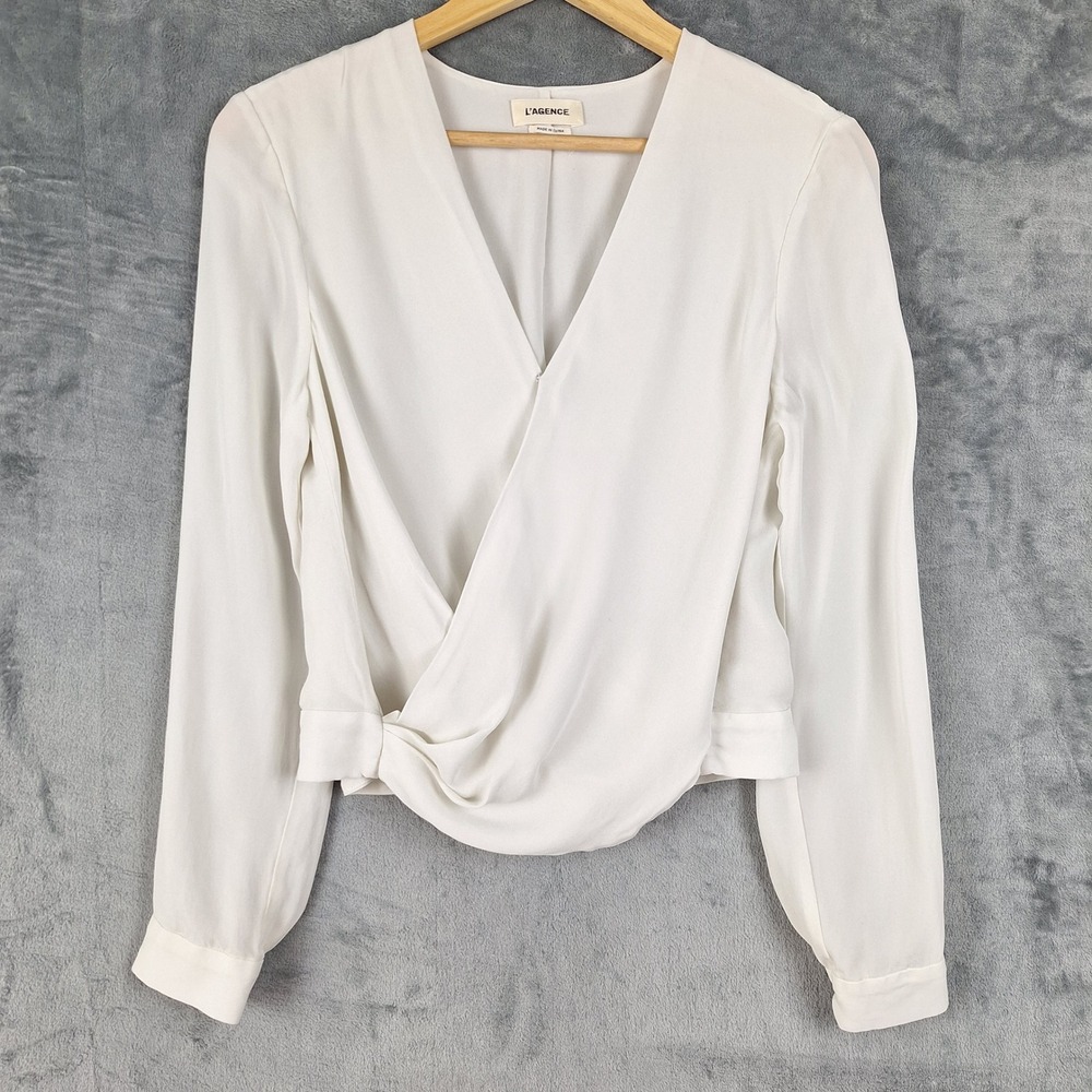 L'Agence Top Small Gia Silk Wrap Draped Quiet Luxury Old Money Blouse Designer